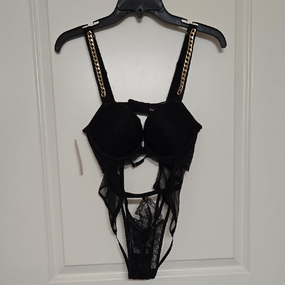 Victoria's Secret Black Lace Bra with Chain Straps